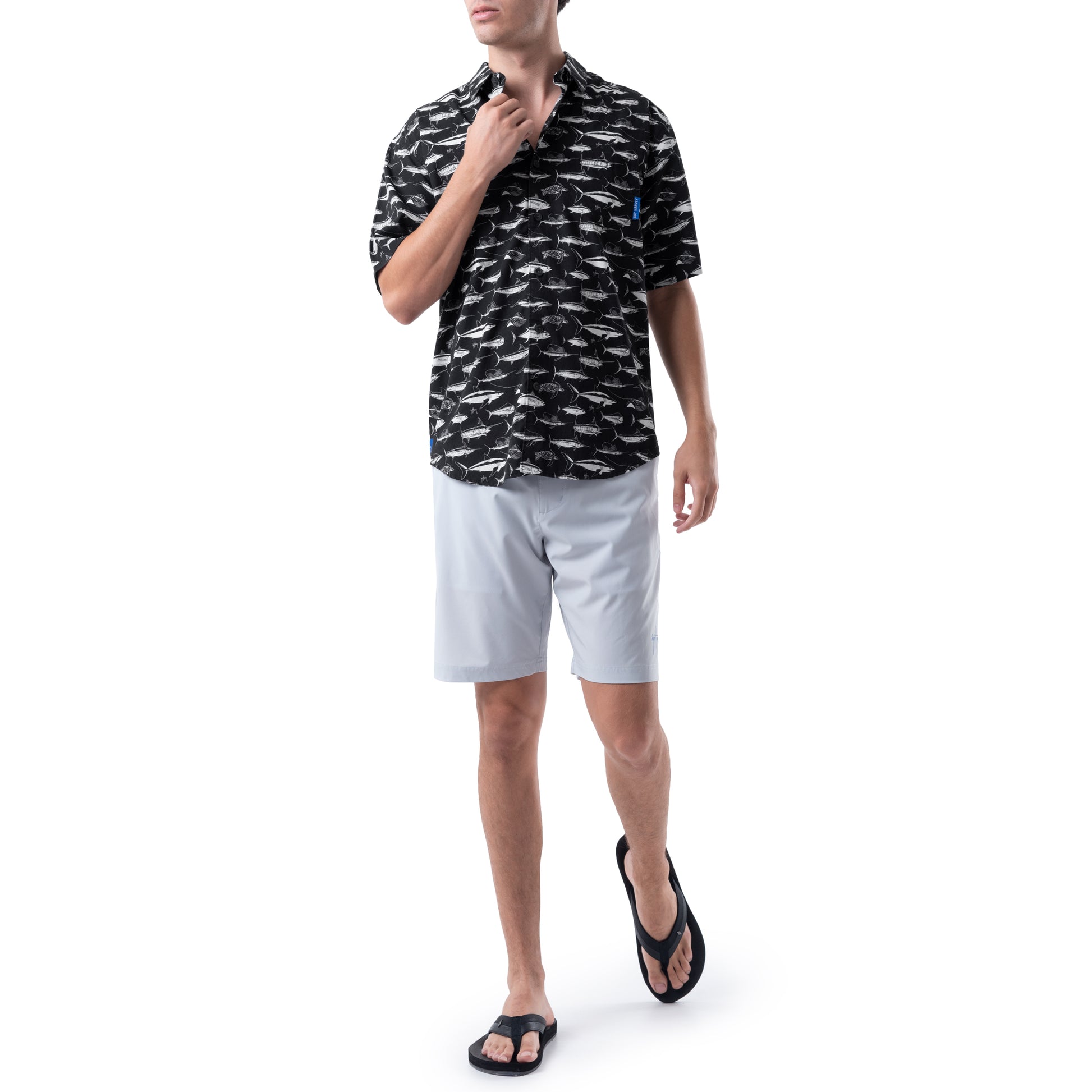 Guy Harvey | Men's Short Sleeve Texture Gingham Performance Fishing Shirt, Beach Glass, Small