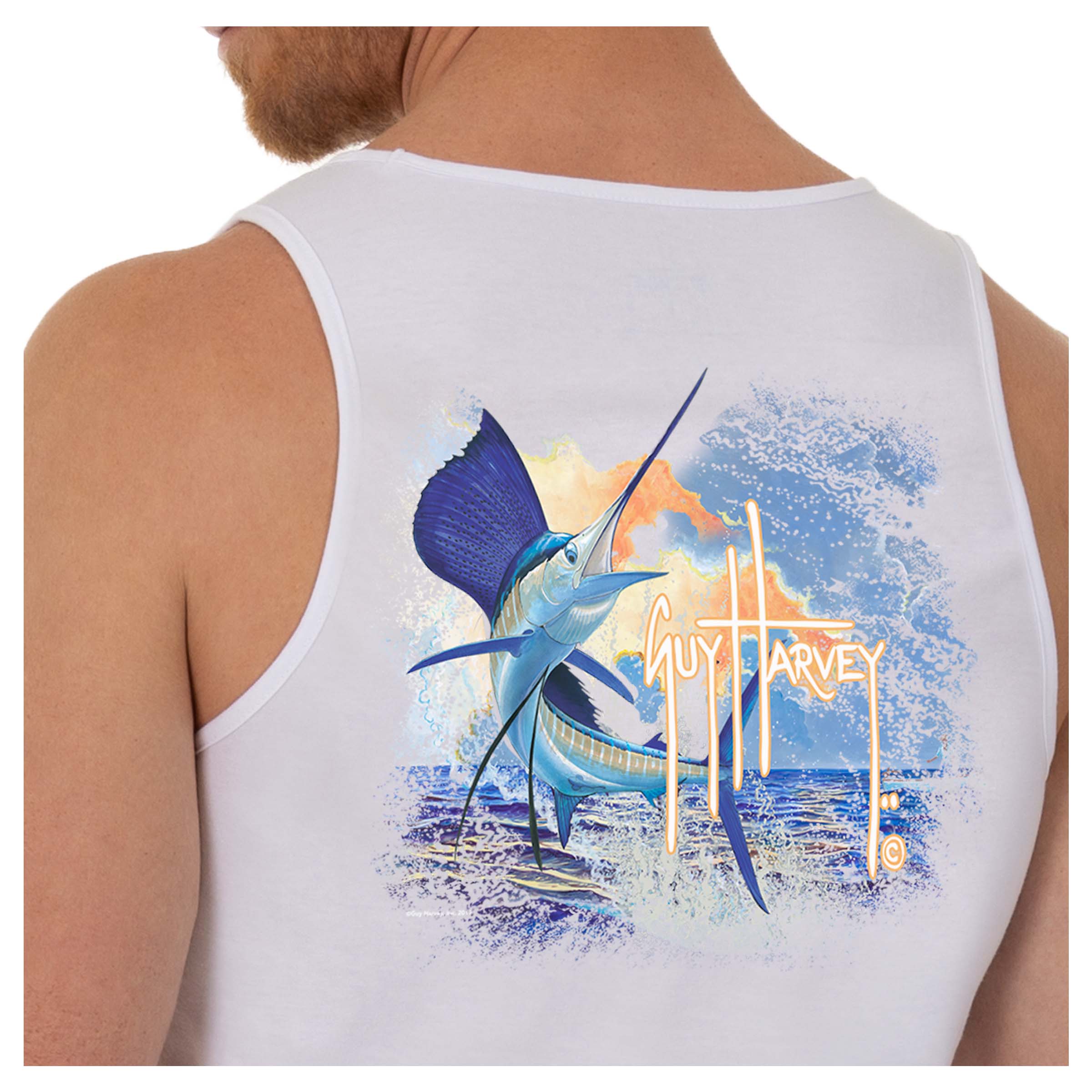 Men's Sunset Sailfish White Tank Top View 2