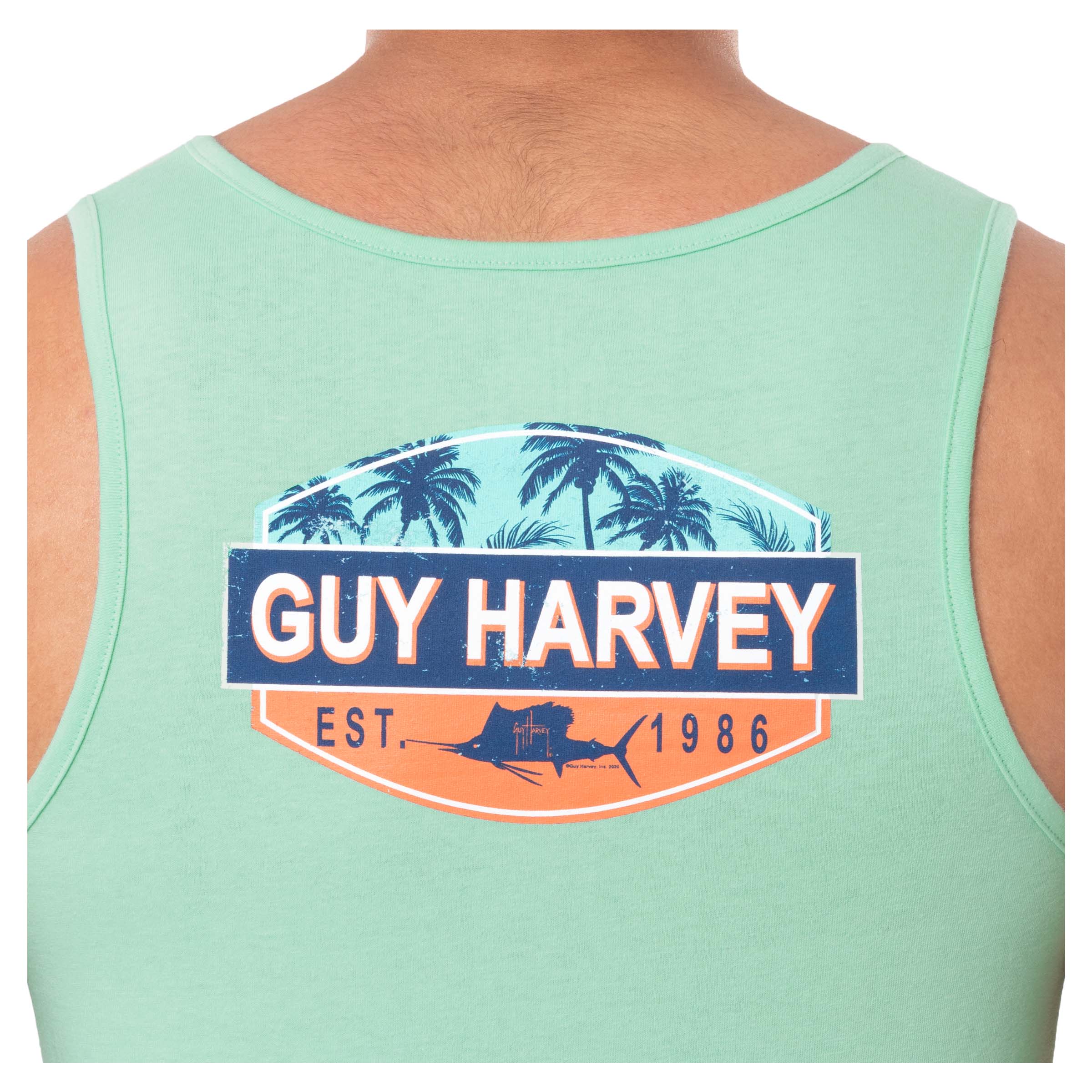 Men's Fishing Paradise Green Tank Top View 2