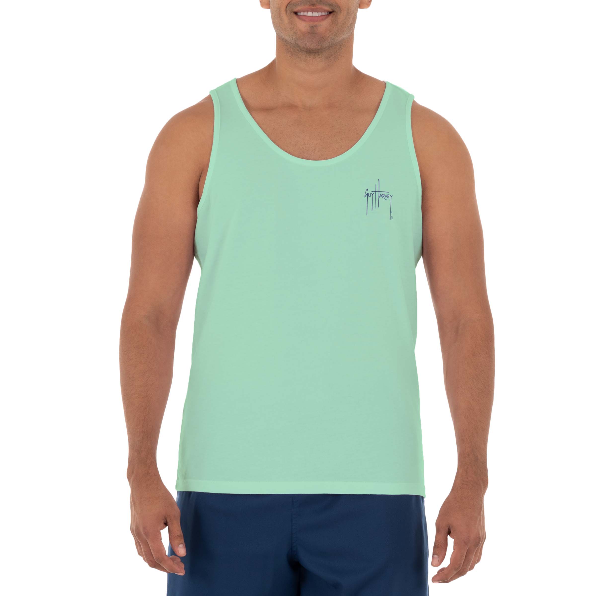 Men's Fishing Paradise Green Tank Top View 4