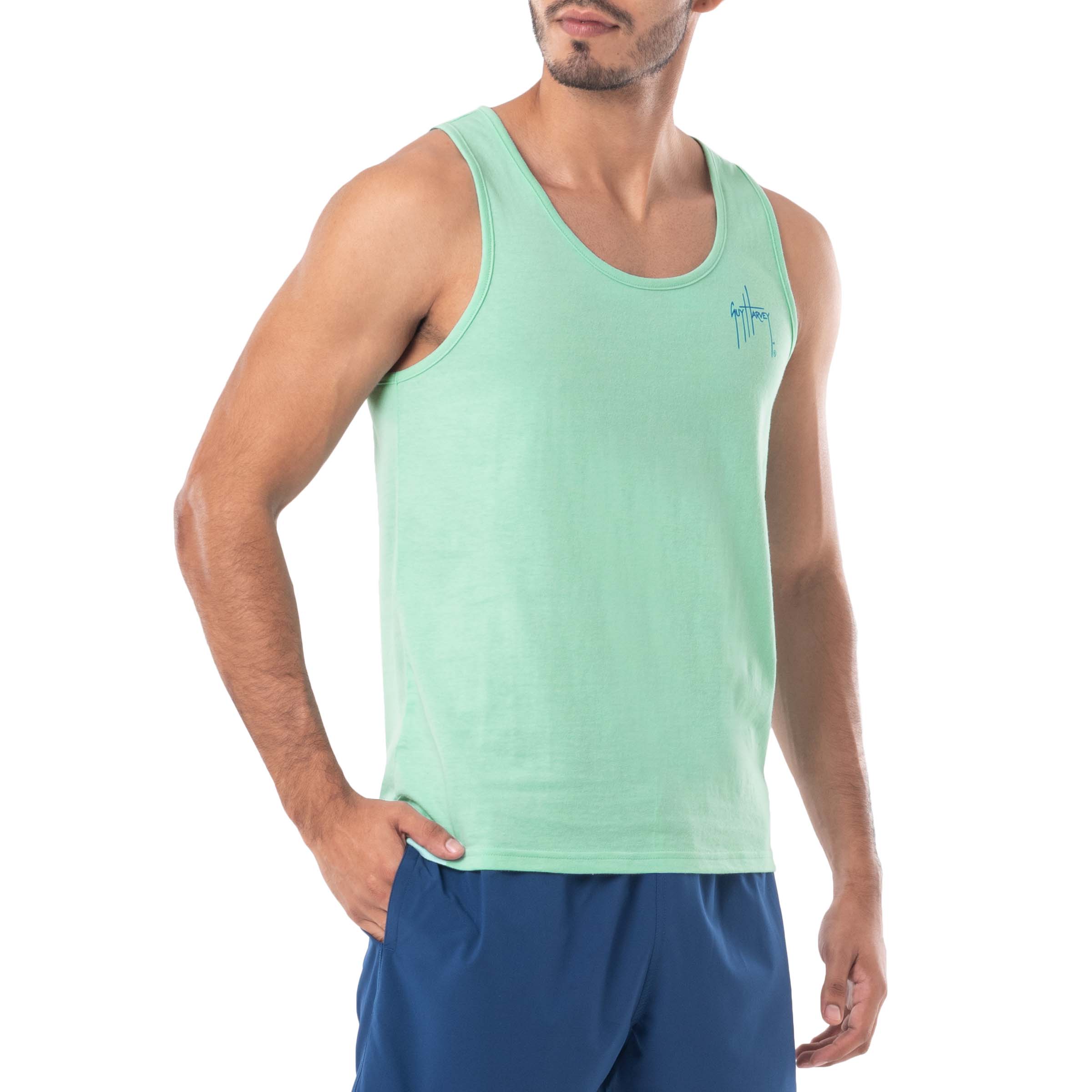 Men's Fishing Paradise Green Tank Top View 7