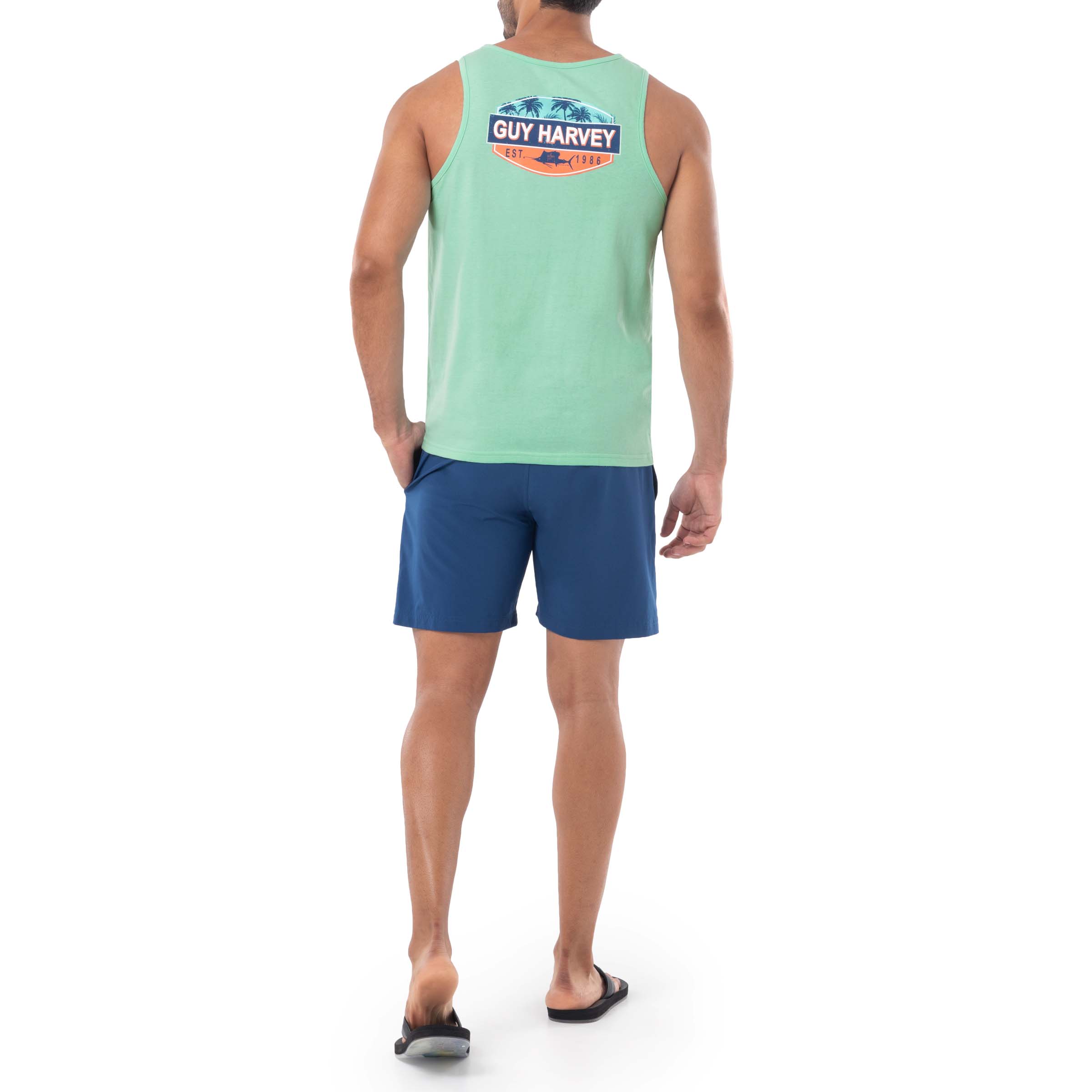 Men's Fishing Paradise Green Tank Top View 3