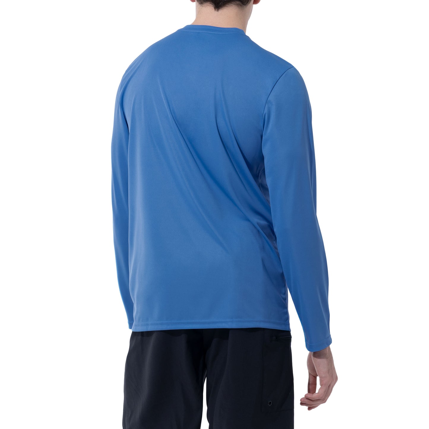 Men Long Sleeve Performance Fishing Sun Protection with UPF 50 Plus. Color Blue Back
