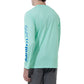 Men Long Sleeve Performance Fishing Sun Protection with UPF 50 Plus. Color Green Back