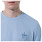 Men Long Sleeve Performance Fishing Sun Protection with UPF 50 Plus. Color Light Blue Guy Harvey signature on the chest