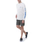 Men Long Sleeve Performance Fishing Sun Protection with UPF 50 Plus. Color White Lifestyle