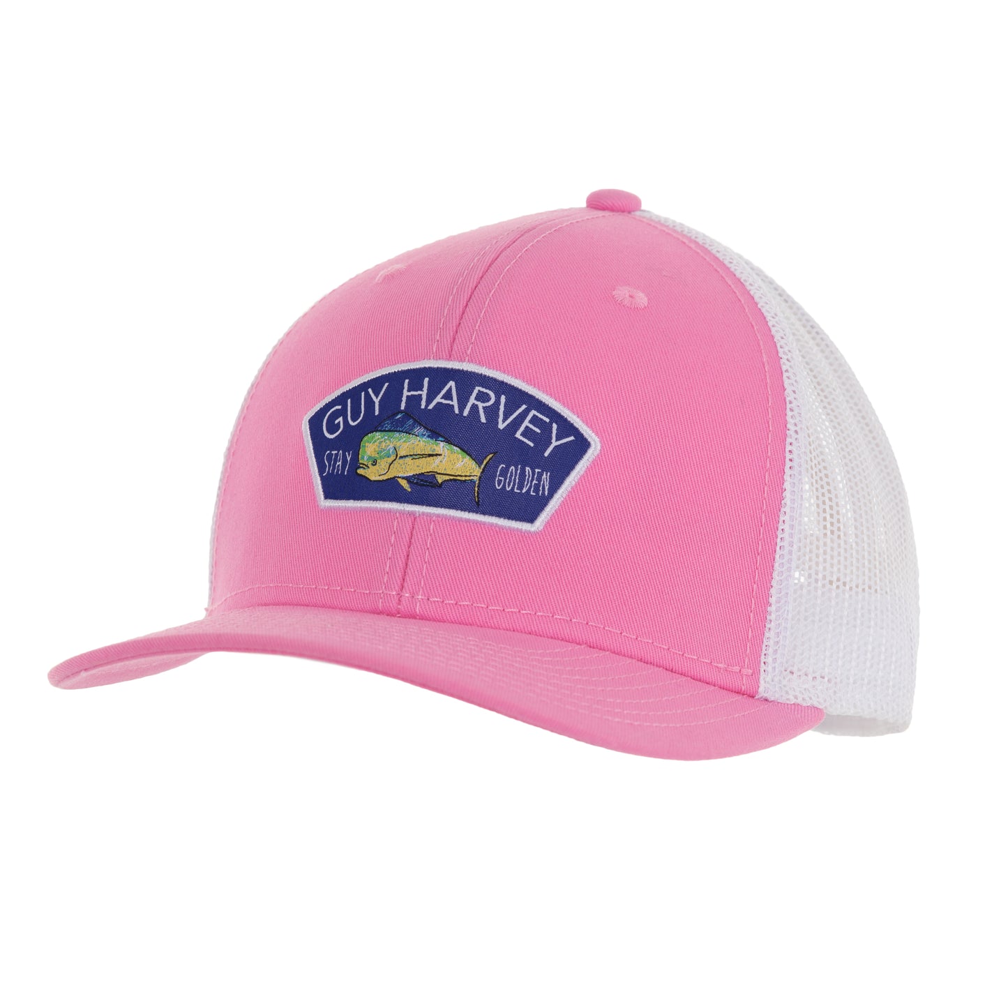 Ladies Pink Stay Golden Mesh Trucker Hat View 1