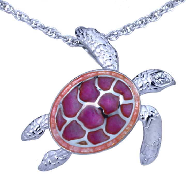 Sea Turtle Necklace Enameled & Crafted in Sterling Silver