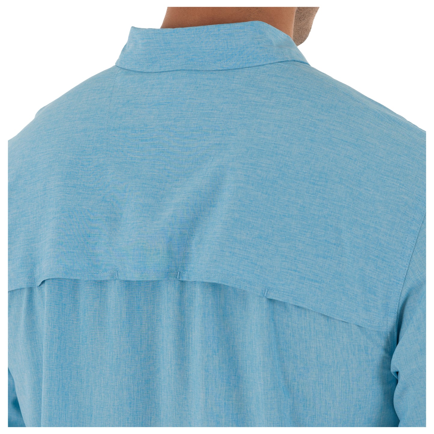 Men's Long Sleeve Heather Textured Cationic Blue Fishing Shirt View 2