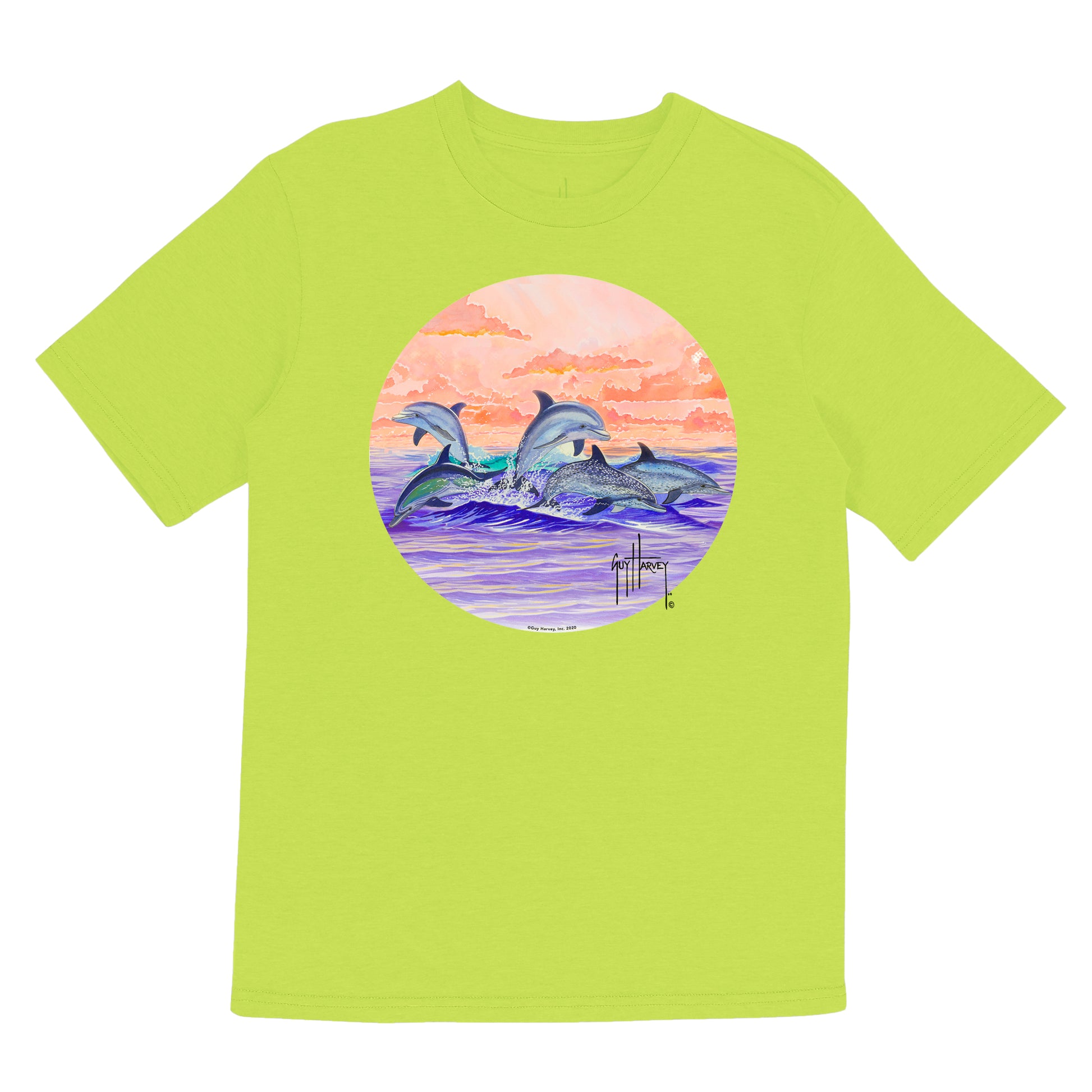 Girl's Dolphins Jumping Short Sleeve Green T-Shirt View 1