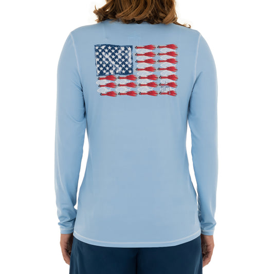 Ladies Lure Americana Long Sleeve Blue Sun Protection Top View 1