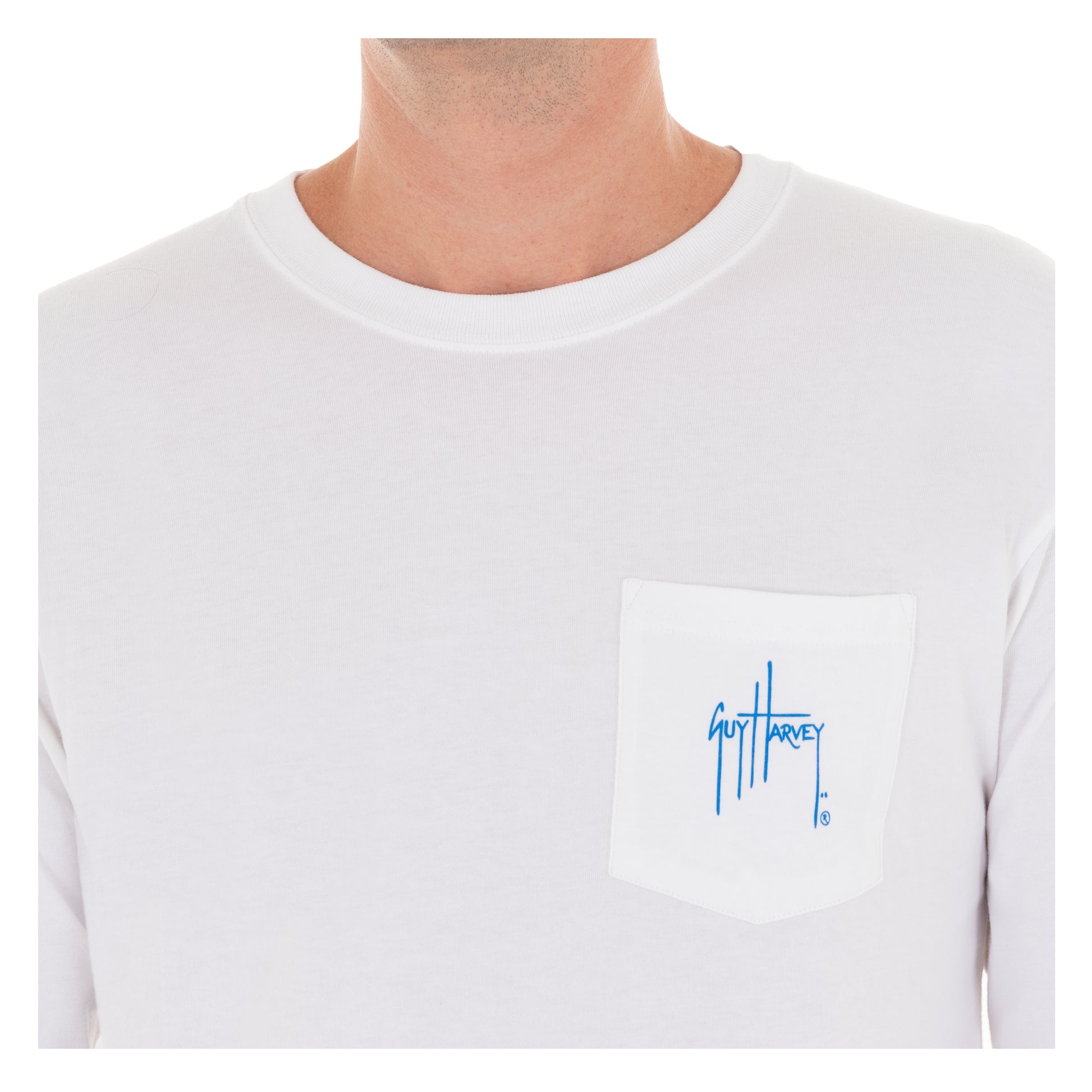 Men's Kingfish Core Long Sleeve Pocket White T-Shirt View 5