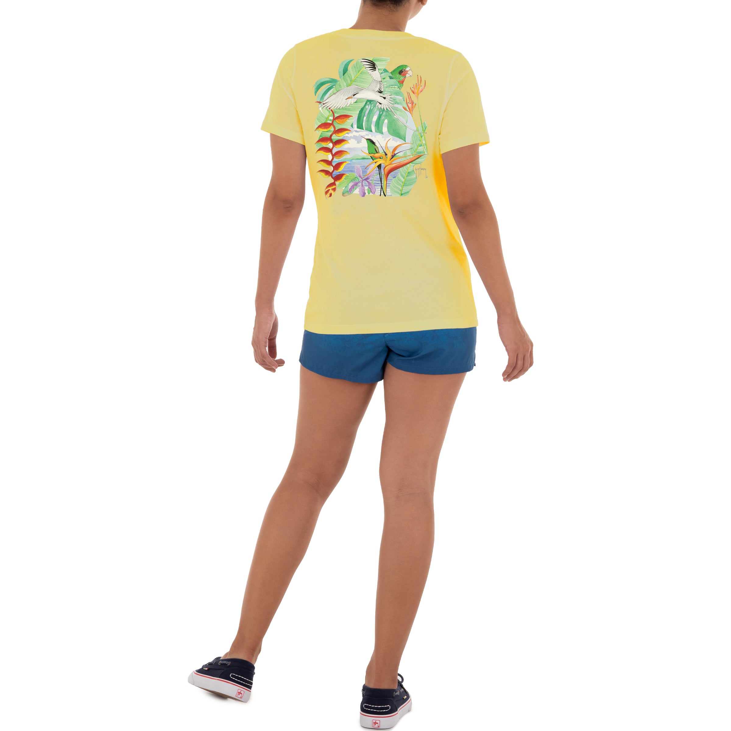 Ladies Birds Short Sleeve Yellow T-Shirt View 4