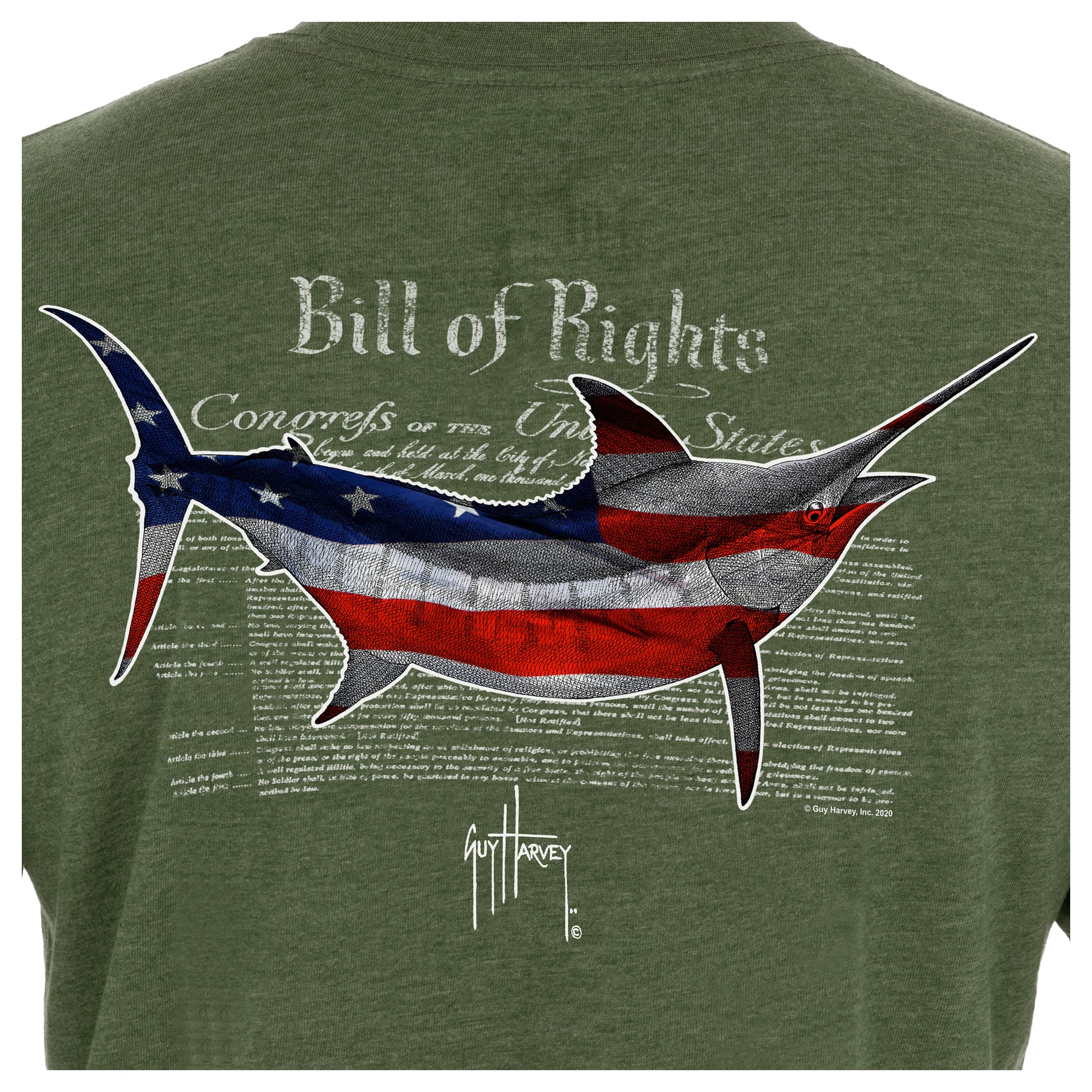 Men's Bill Of Rights II Long Sleeve Pocket Green T-Shirt View 3