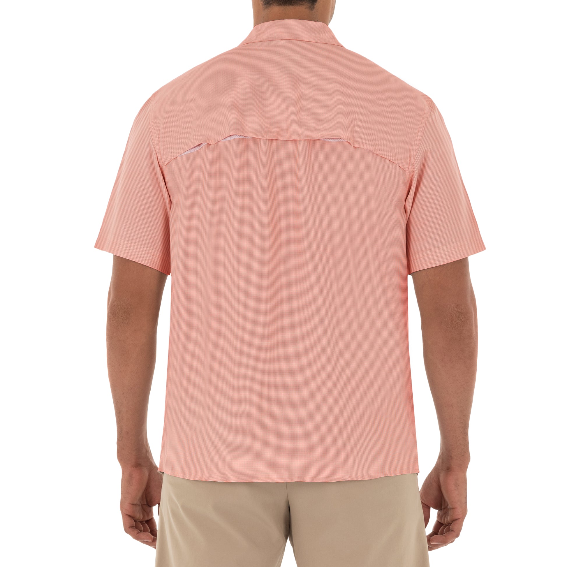 Guy Harvey | Men's Short Sleeve Texture Gingham Coral Performance Fishing Shirt, 2XL