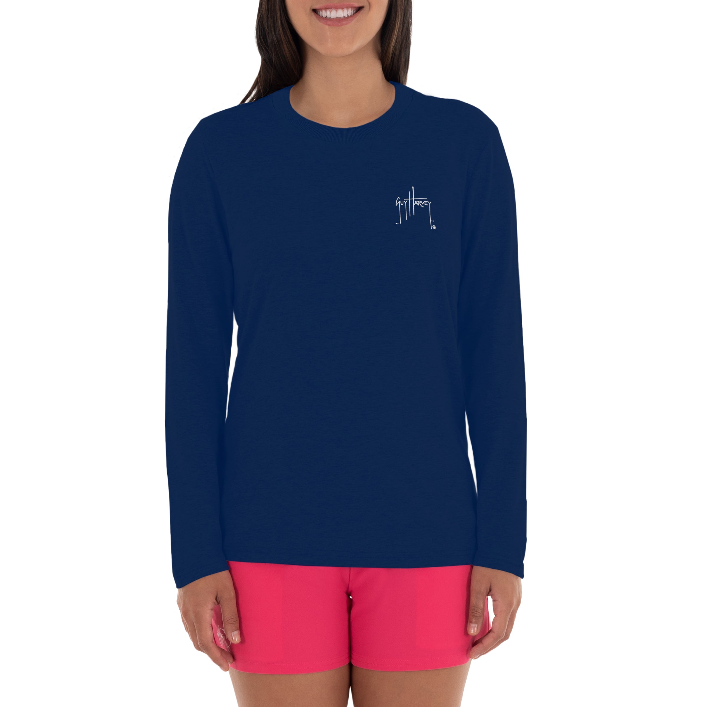 Ladies Tie Dye Long Sleeve Navy T-Shirt View 6