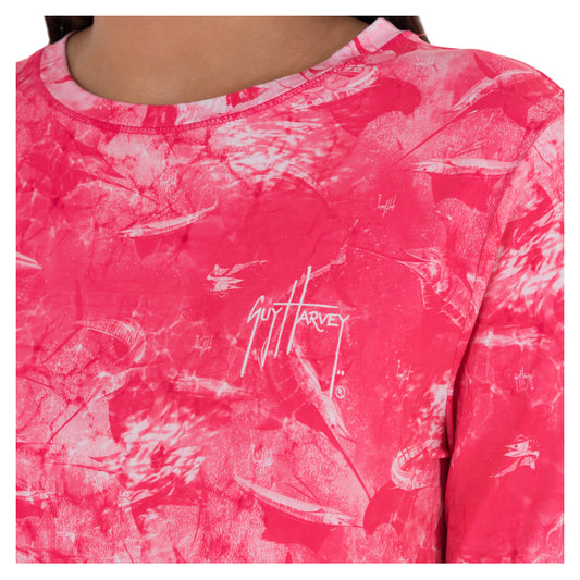 Ladies Saltwater All Over Long Sleeve Pink Sun Protection Top View 2