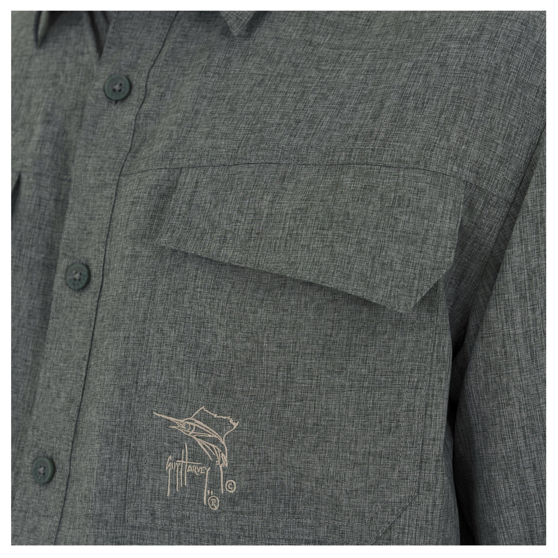 Men's Short Sleeve Heather Textured Cationic Grey Fishing Shirt View 5