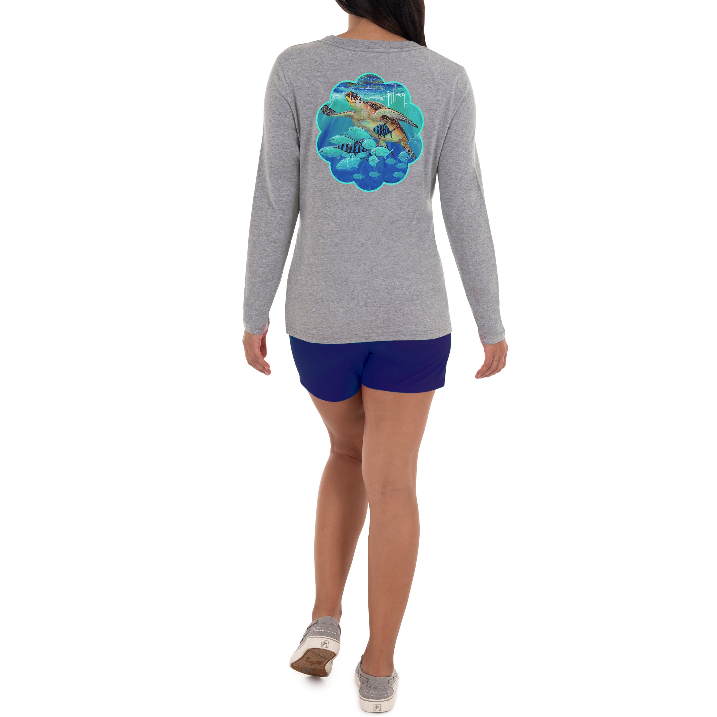 Ladies Hawksbill Long Sleeve Grey T-Shirt View 4