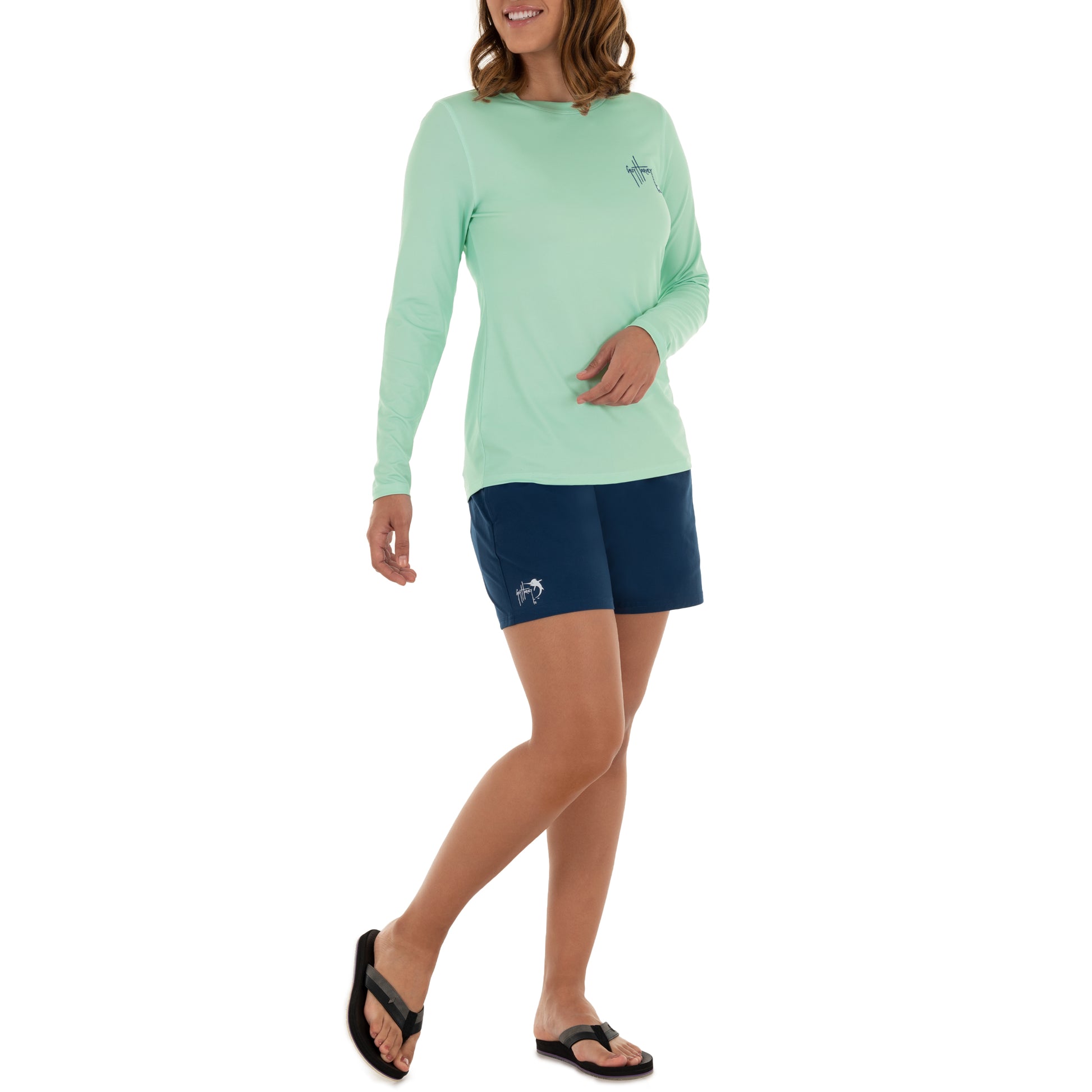 Ladies Lure Americana Long Sleeve Green Sun Protection Top View 4