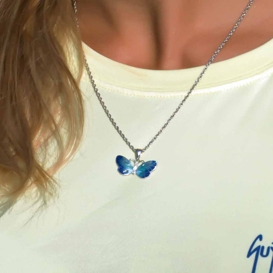Enameled Butterfly Necklace Crafted in Sterling Silver