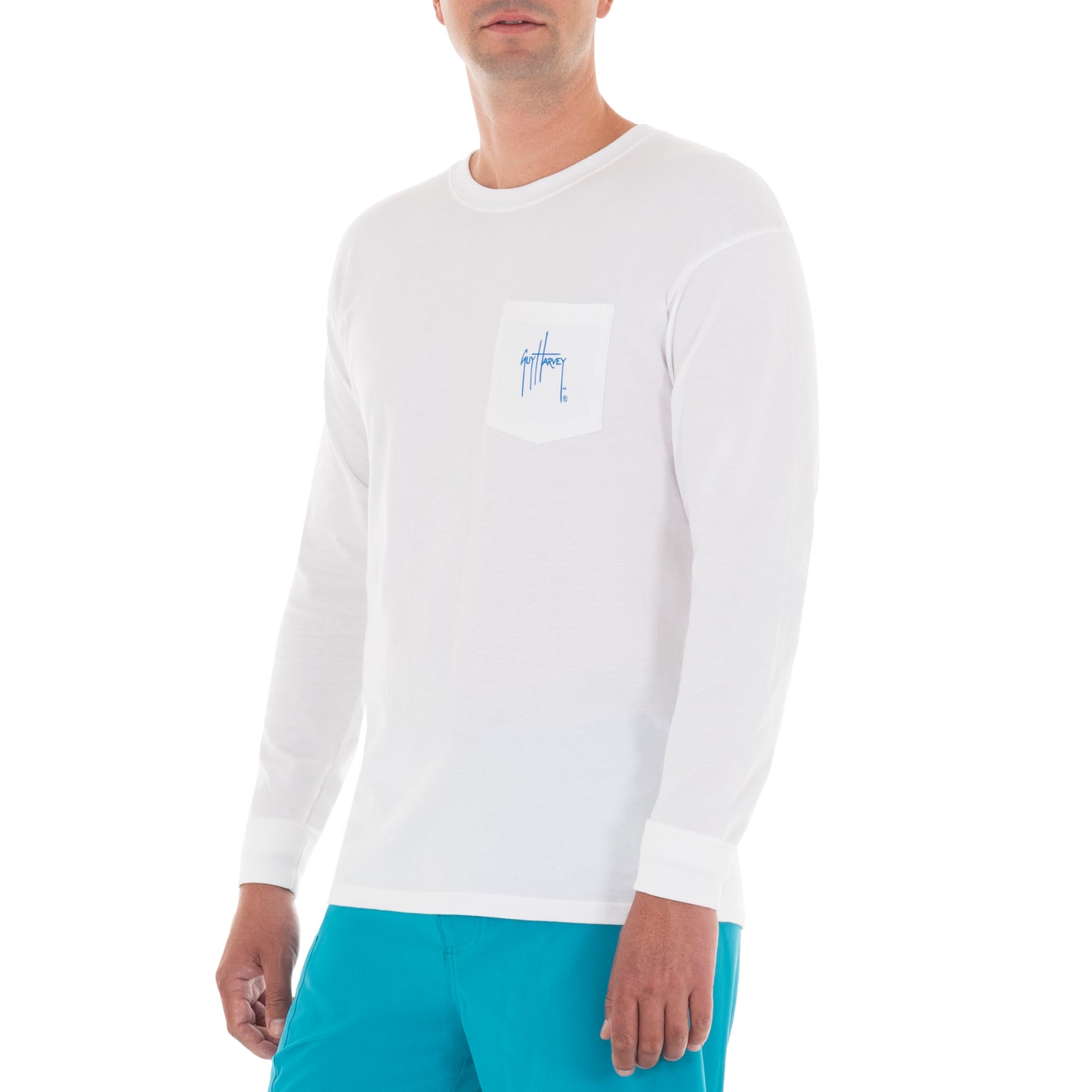 Men's Kingfish Core Long Sleeve Pocket White T-Shirt View 2