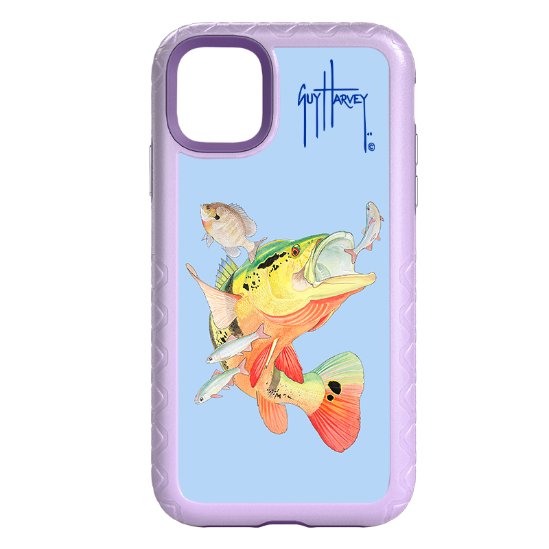 Guy Harvey | Fortitude Peacock Bass and Shiners Phone Case Apple iPhone 11 Pro Max, Slate Blue