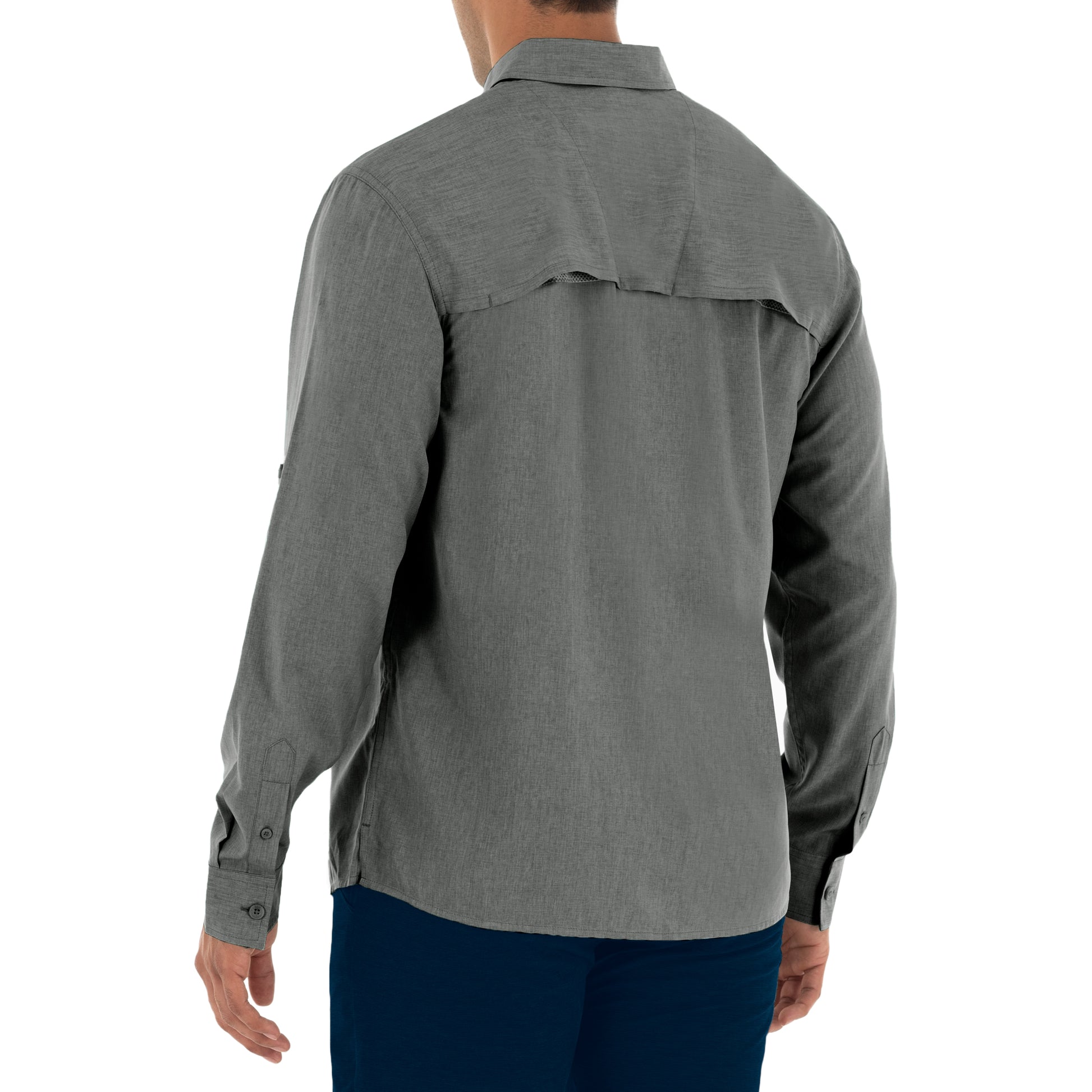 Men's Long Sleeve Heather Textured Cationic Grey Fishing Shirt View 2