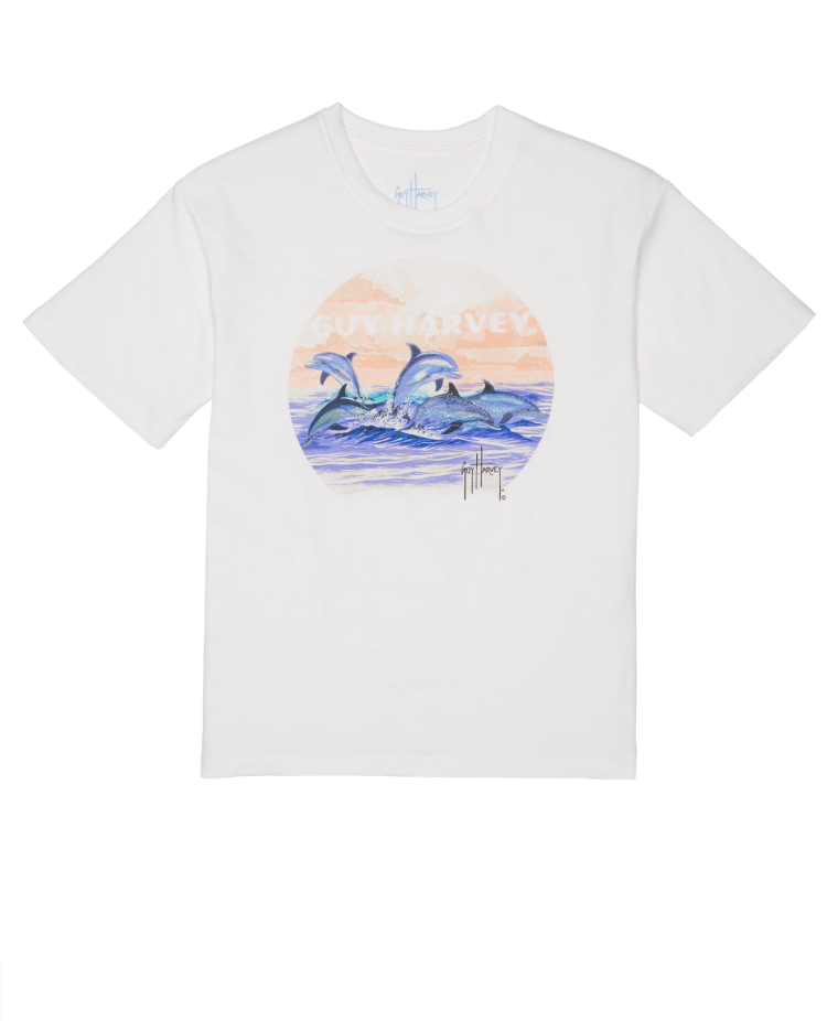 Guy Harvey Girl's Dolphin Sunset Short Sleeve T-Shirt