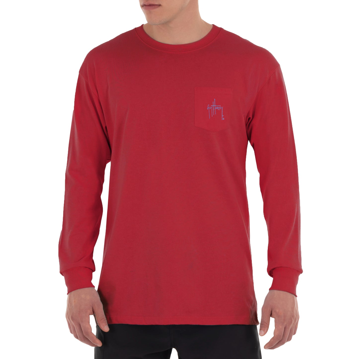 Men's Slam Split Long Sleeve Pocket Red T-Shirt