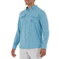Men's Long Sleeve Heather Textured Cationic Blue Fishing Shirt