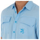 Men's Short Sleeve Texture Gingham Blue Performance Fishing Shirt View 3