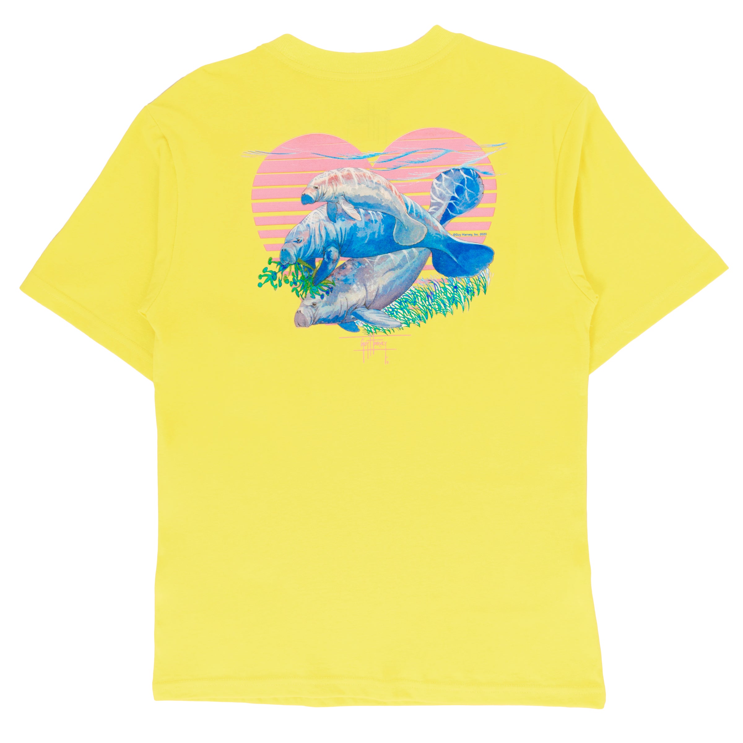 Girl's Heart Manatees Short Sleeve Yellow T-Shirt View 1