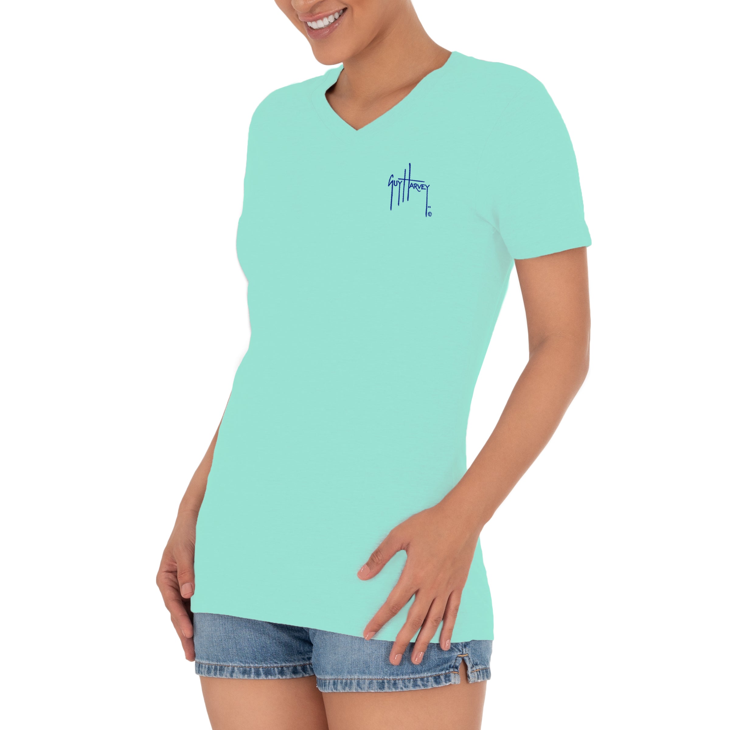 Ladies Mahi Duo Short Sleeve V-Neck T-Shirt View 2