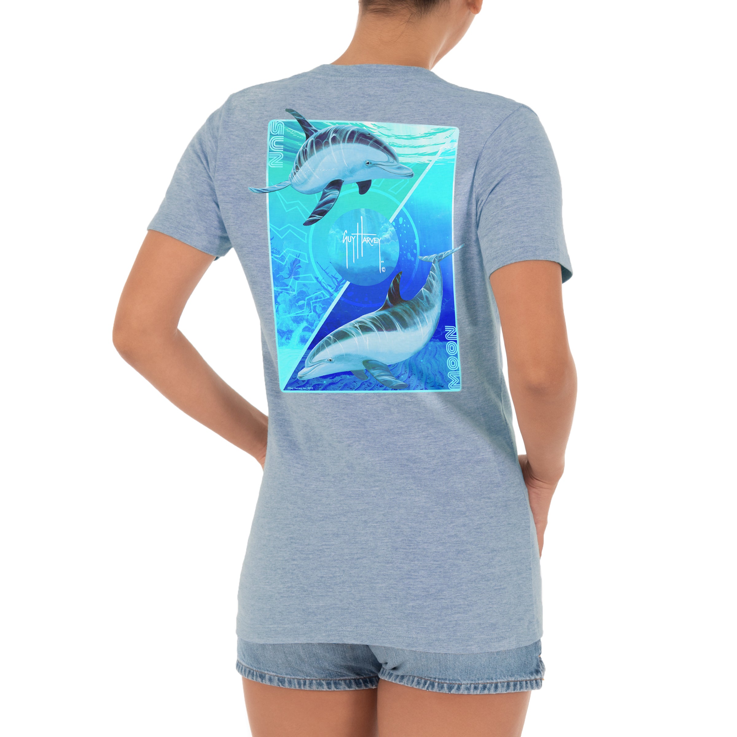 Ladies Sun & Moon Short Sleeve Blue T-Shirt View 1