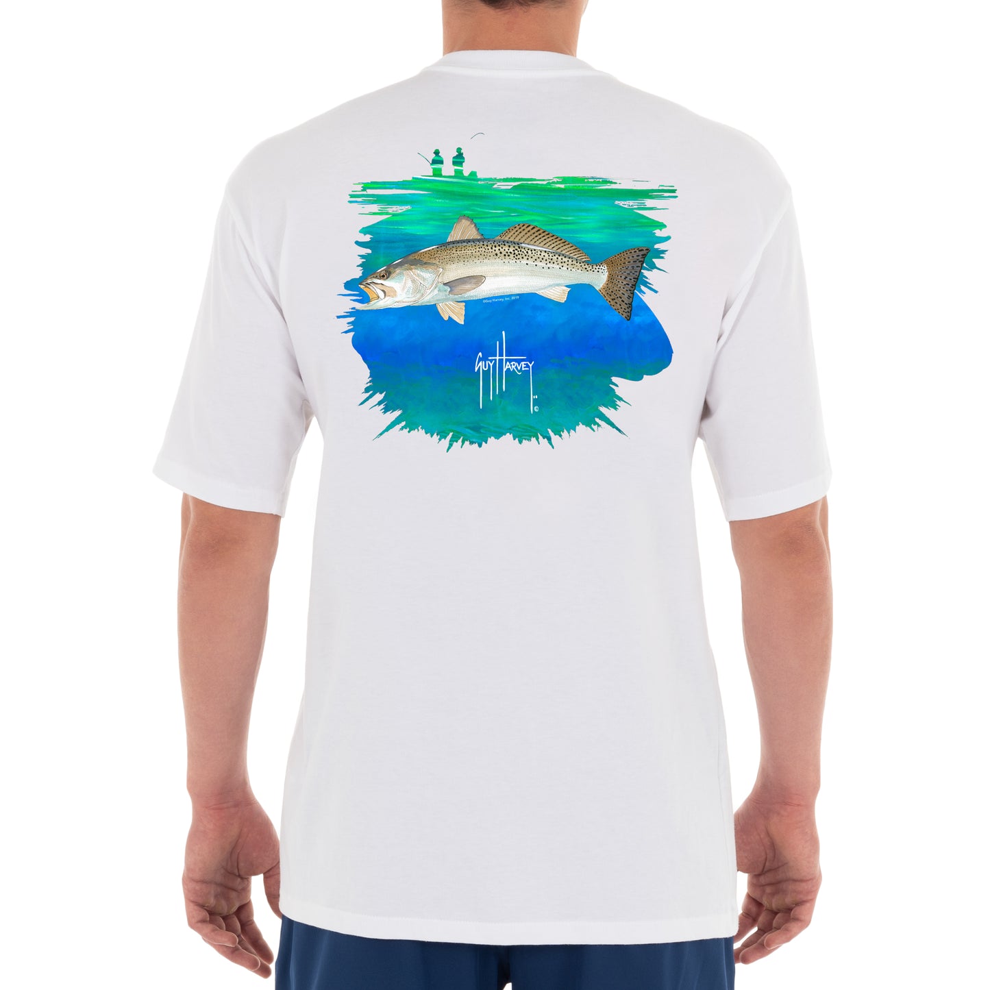 Men's Inshore Catch Trout Short Sleeve White T-Shirt View 1