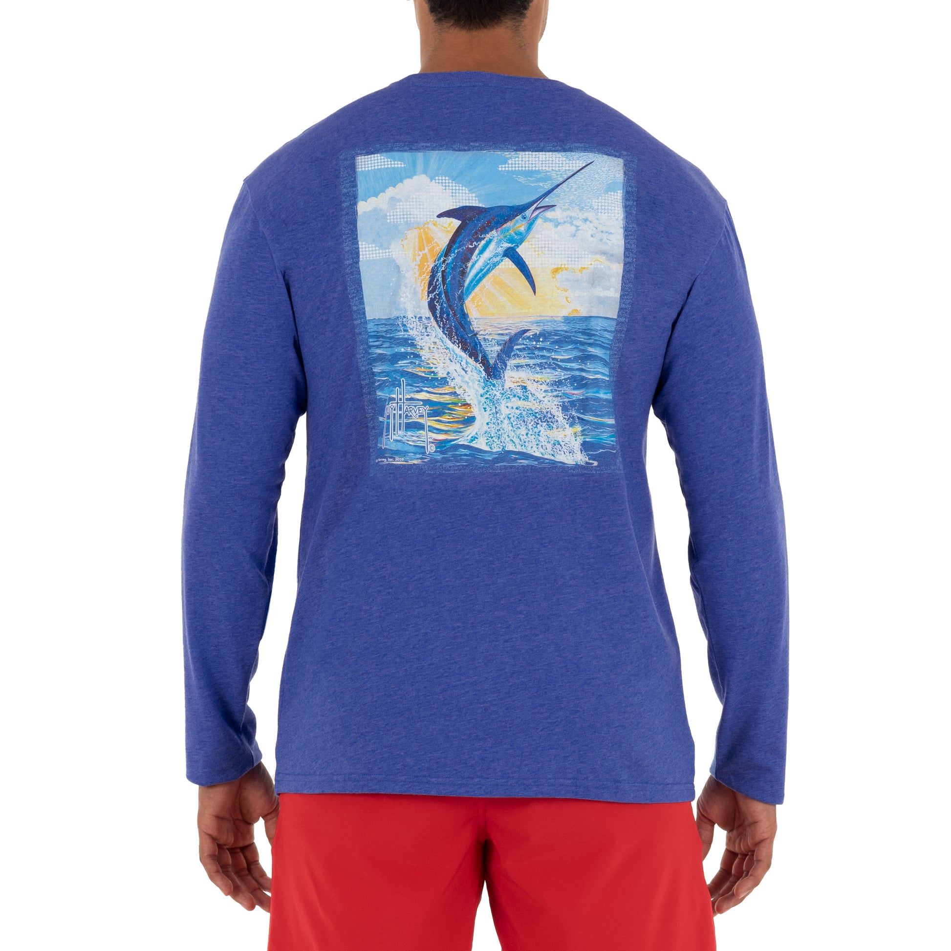 Men's Sunset Marlin Long Sleeve Pocket Royal T-Shirt – Guy Harvey