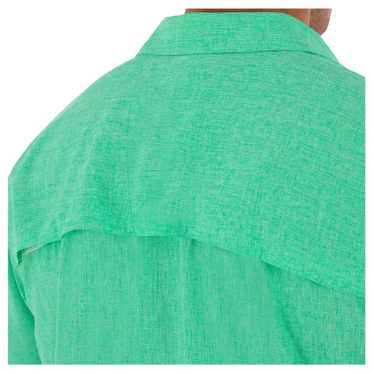 Men's Short Sleeve Heather Textured Cationic Green Fishing Shirt View 2