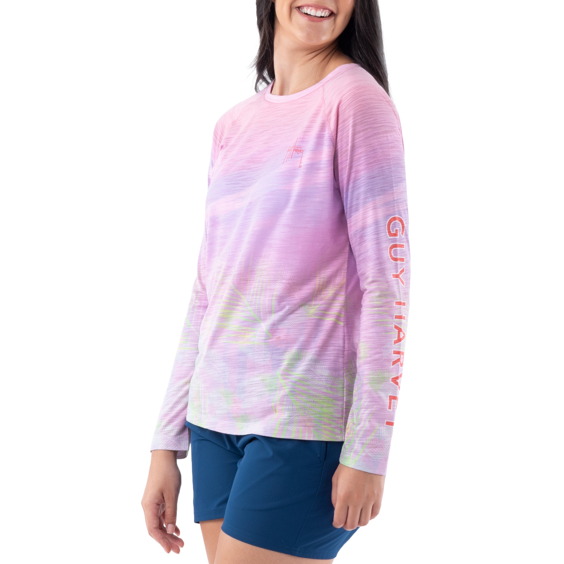 Ladies Let's Flamingle Long Sleeve Poly Rayon Slub Top View 2