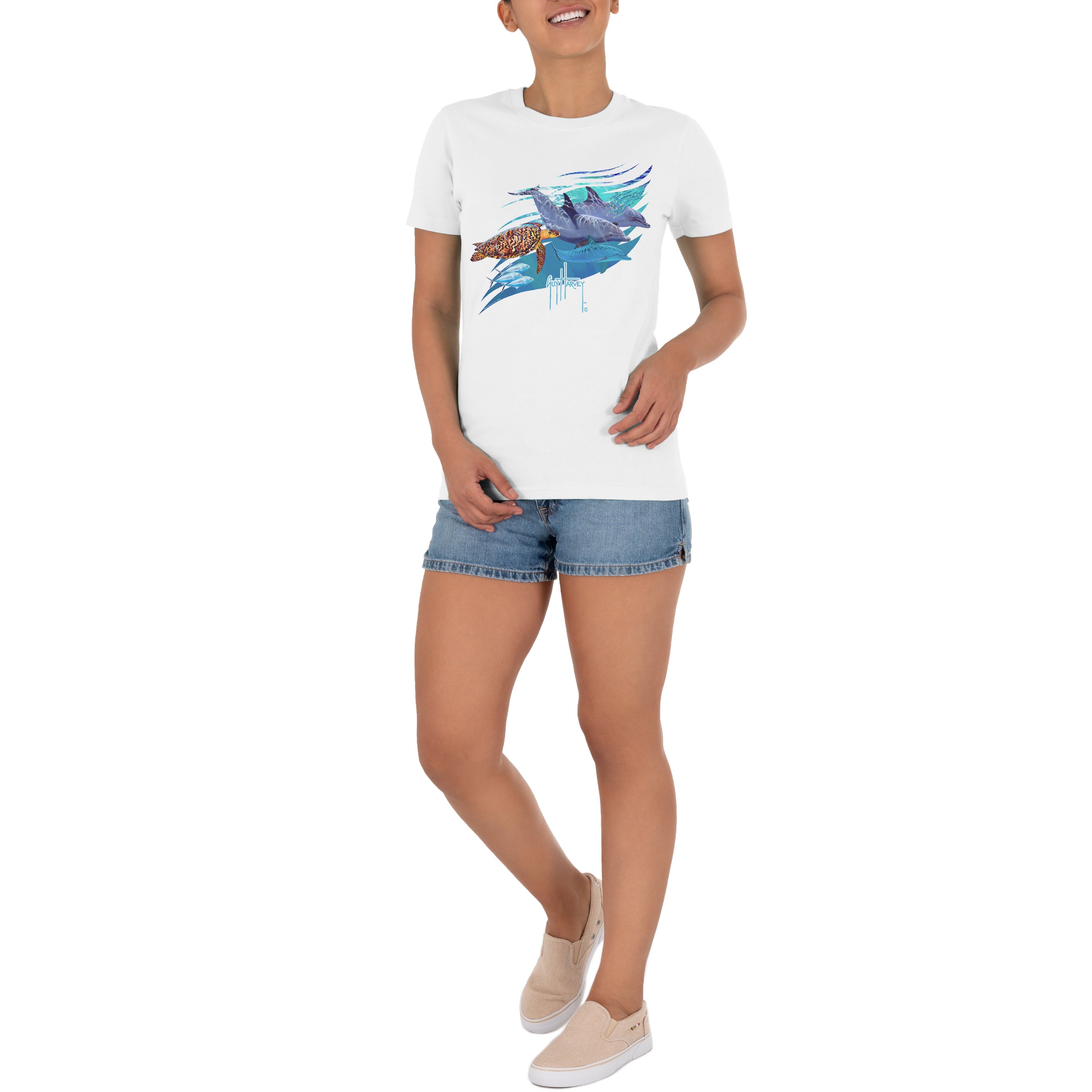 Ladies A Friend's Swim Short Sleeve White T-Shirt View 5