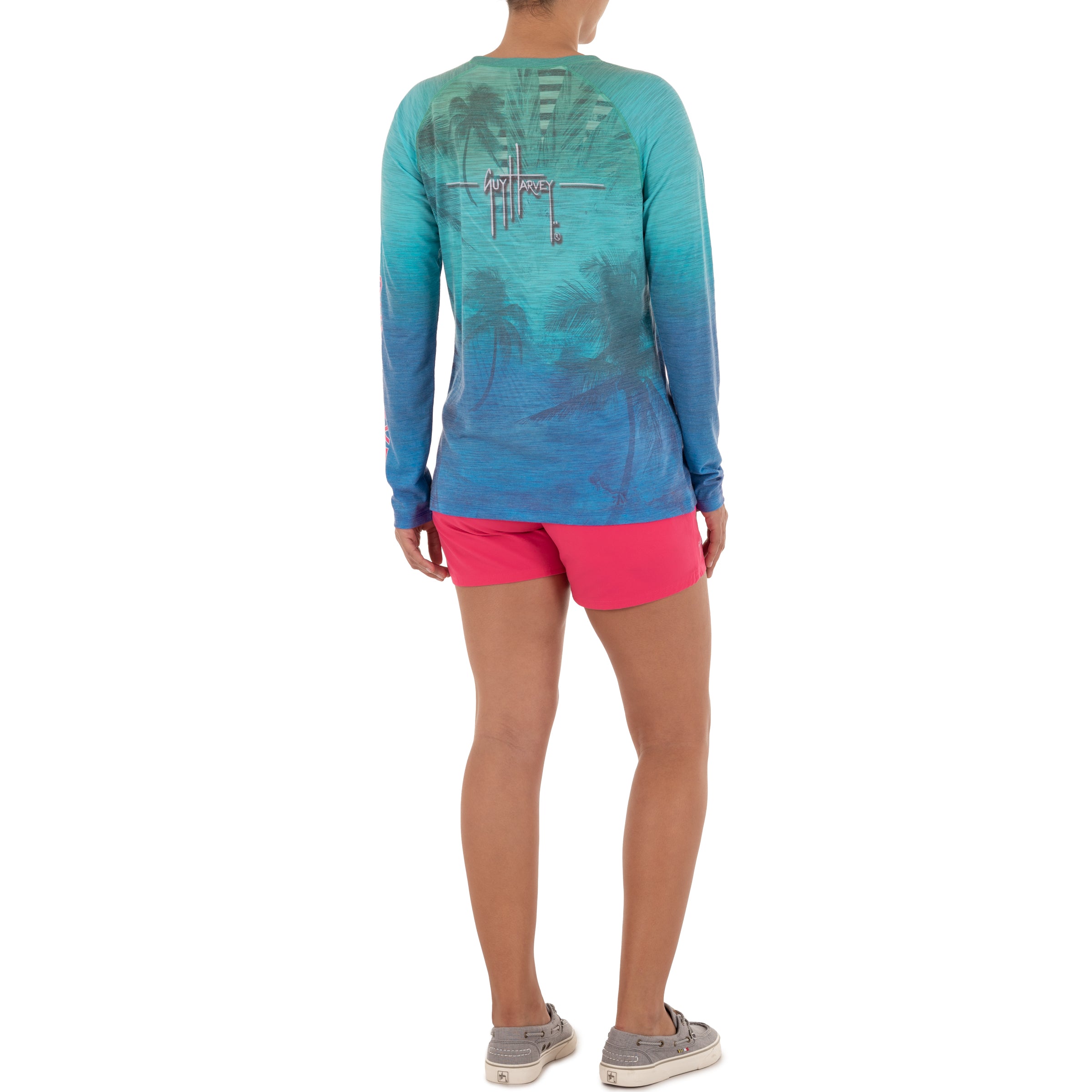 Ladies Tropical Long Sleeve Green Slub Raglan Tee View 3