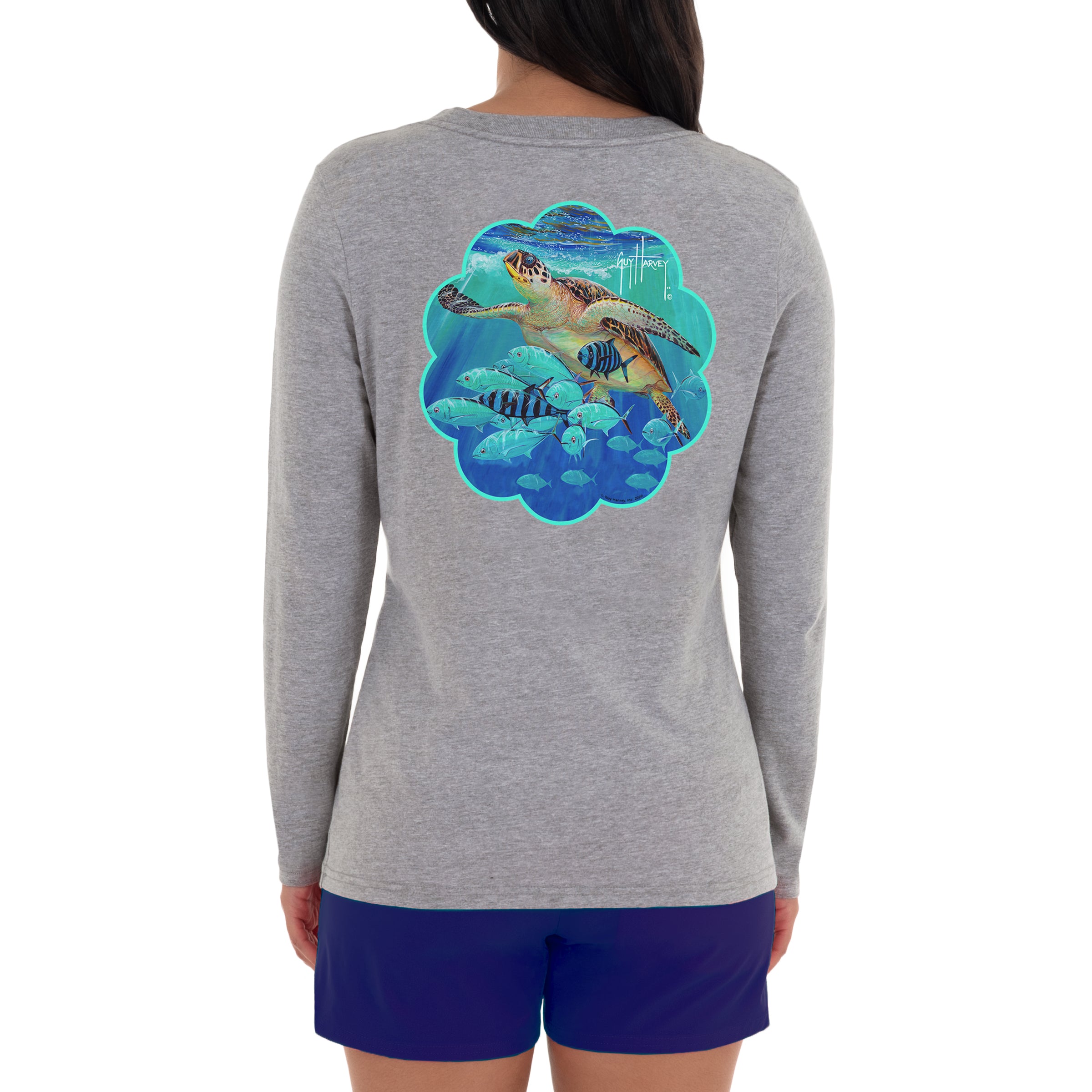 Ladies Hawksbill Long Sleeve Grey T-Shirt View 1