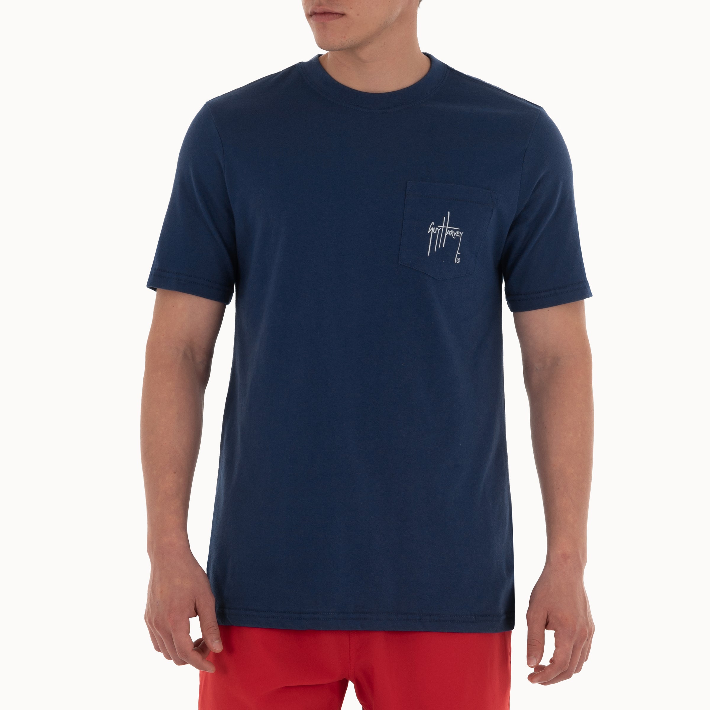 Men's Patriotic Yellowfin Tuna Short Sleeve Pocket Navy T-Shirt View 5