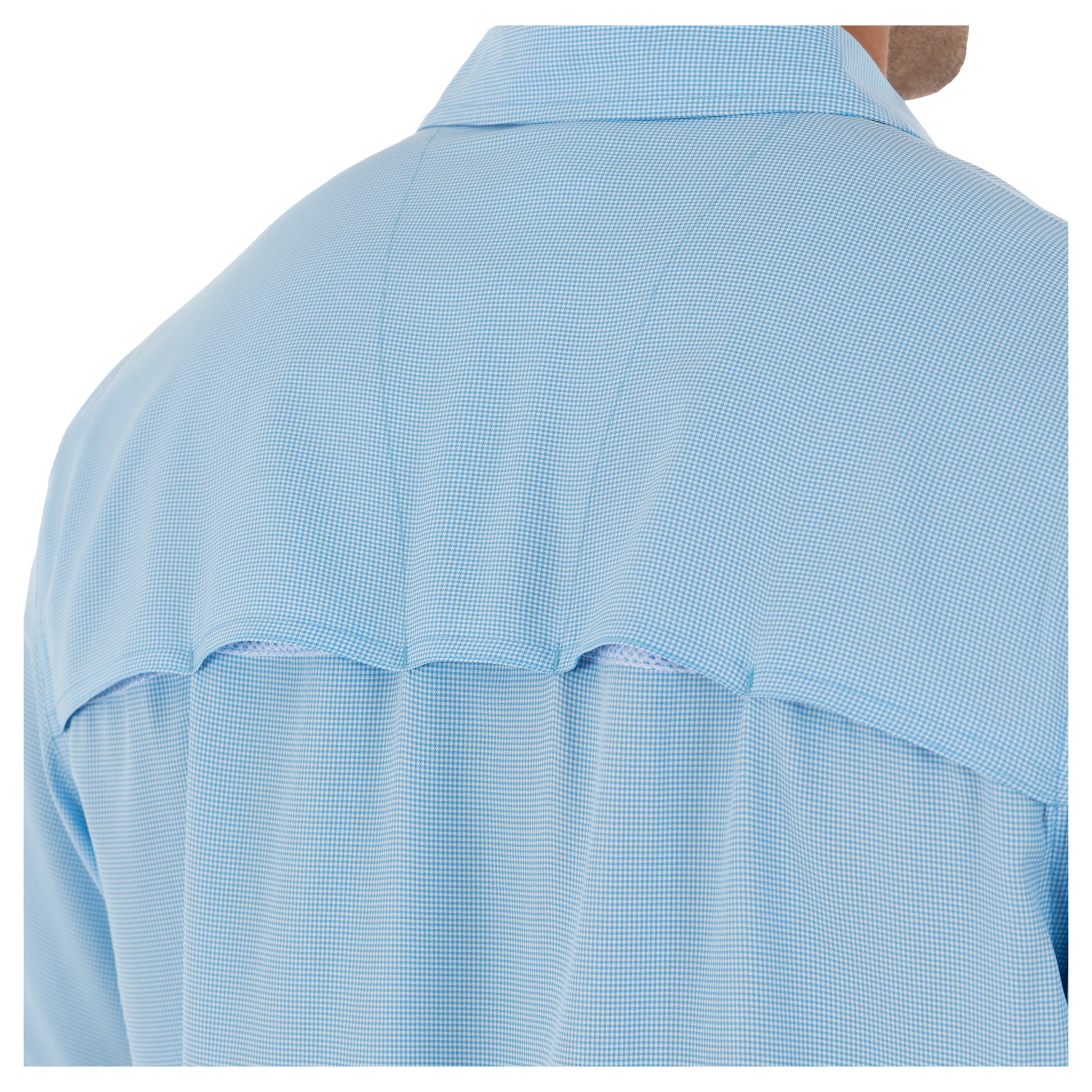 Men's Short Sleeve Texture Gingham Blue Performance Fishing Shirt View 2