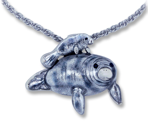 Guy Harvey Manatee Necklace Sterling Silver and Enamel