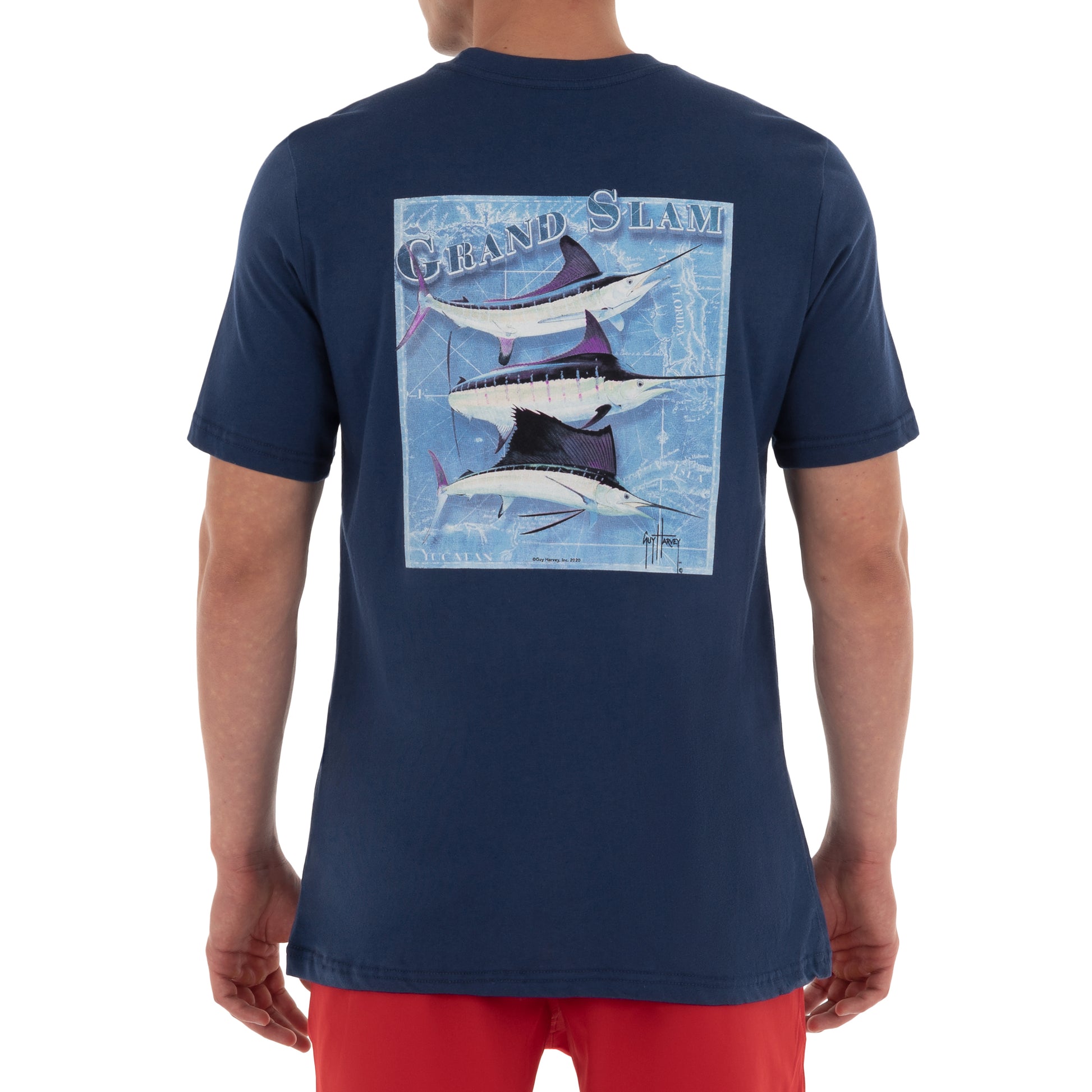 Men's Billfish Grand Slam Short Sleeve Pocket Navy T-Shirt View 1