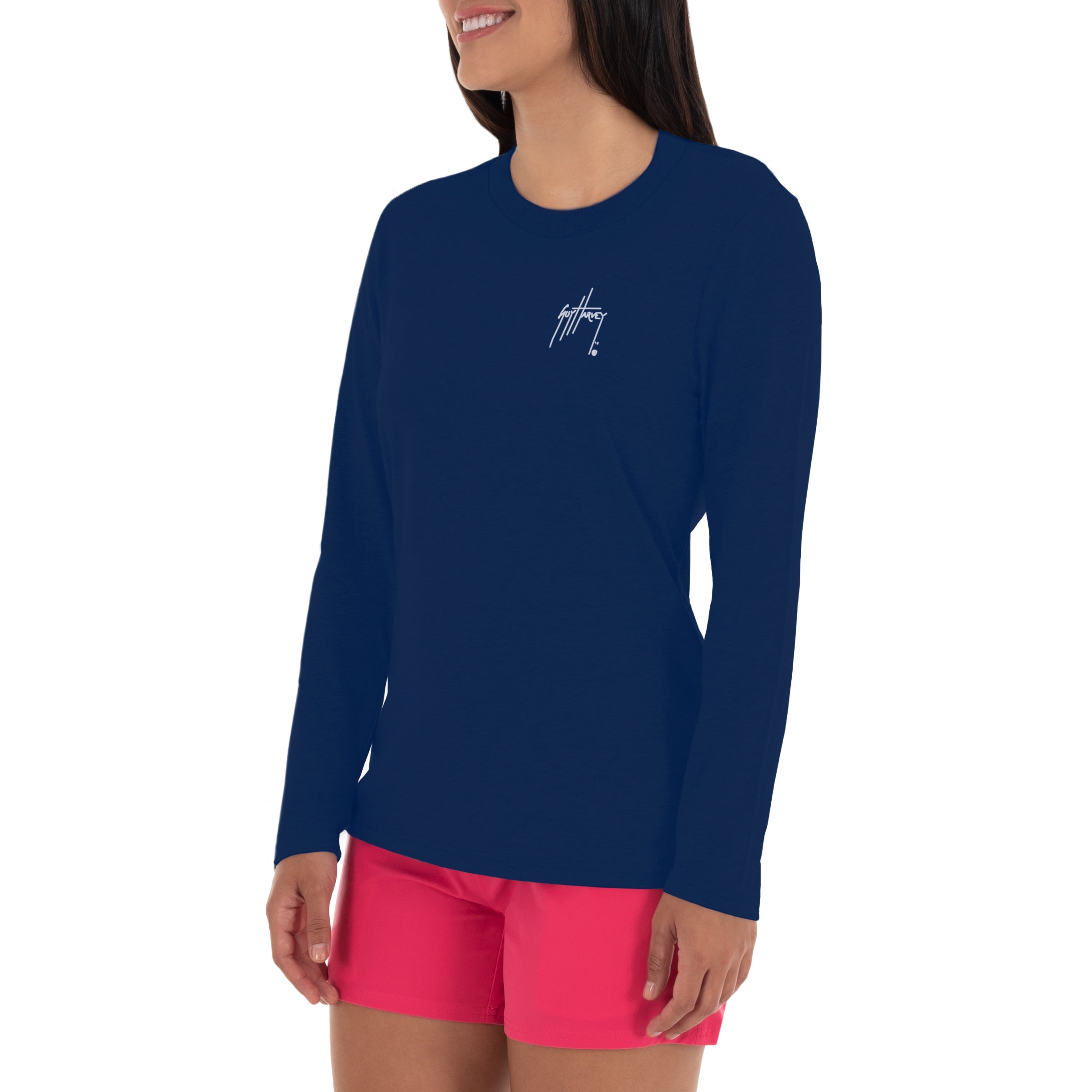 Ladies Tie Dye Long Sleeve Navy T-Shirt View 2