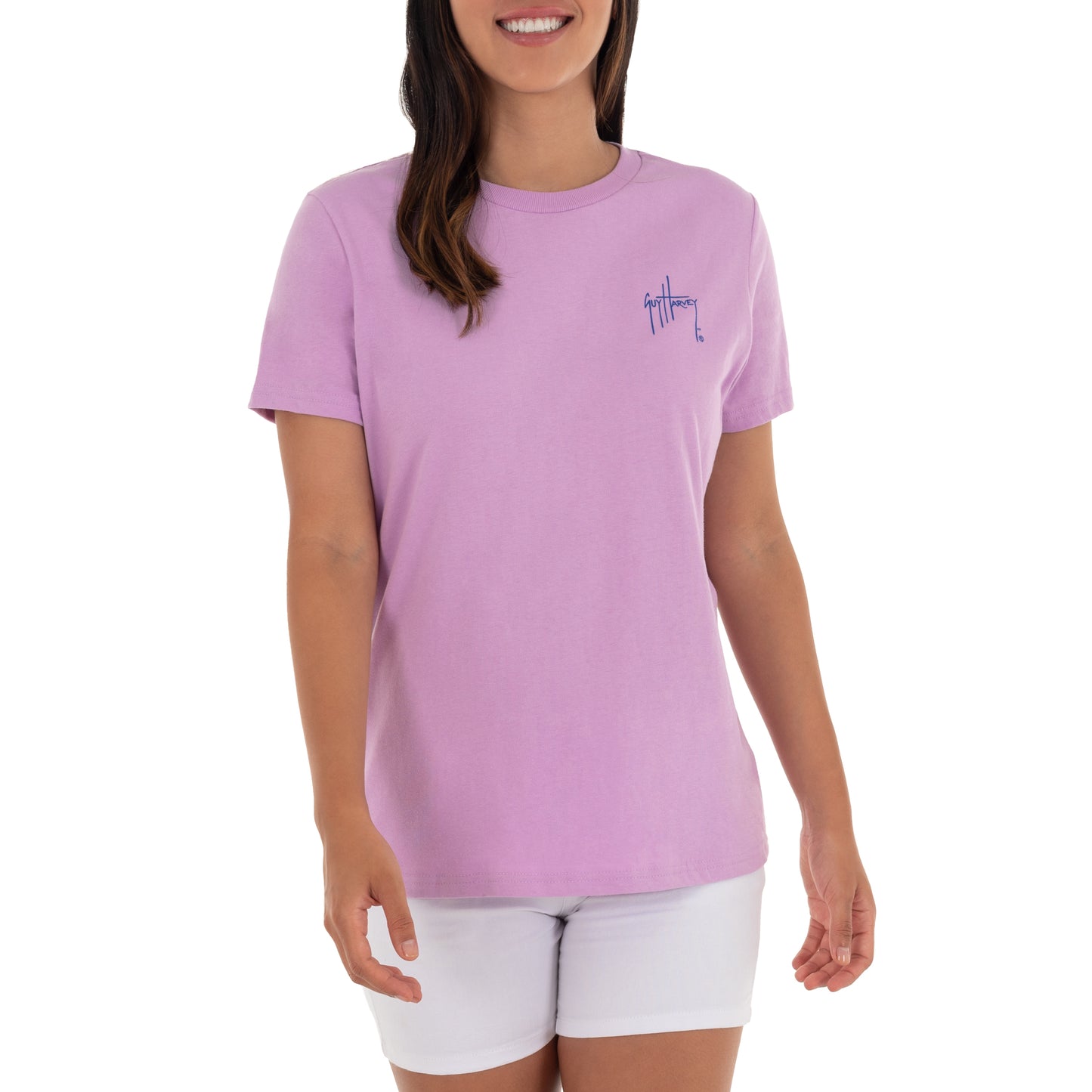 Ladies Floral Sailfish Short Sleeve Purple T-Shirt