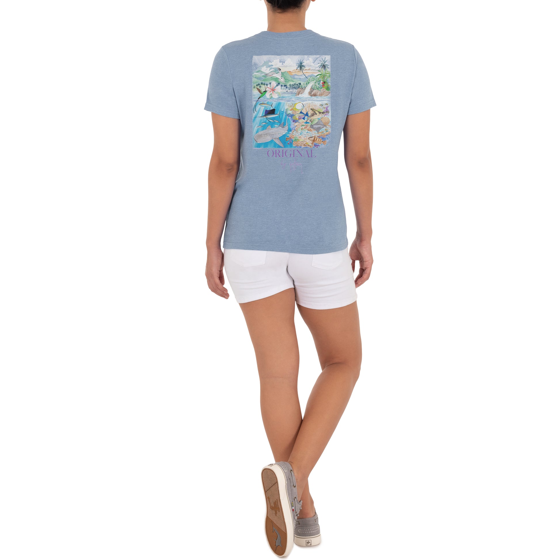 Ladies Tropical Short Sleeve Blue T-Shirt View 6