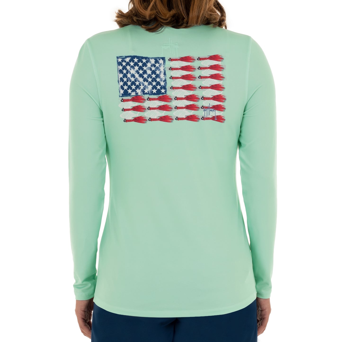 Ladies Lure Americana Long Sleeve Green Sun Protection Top View 1